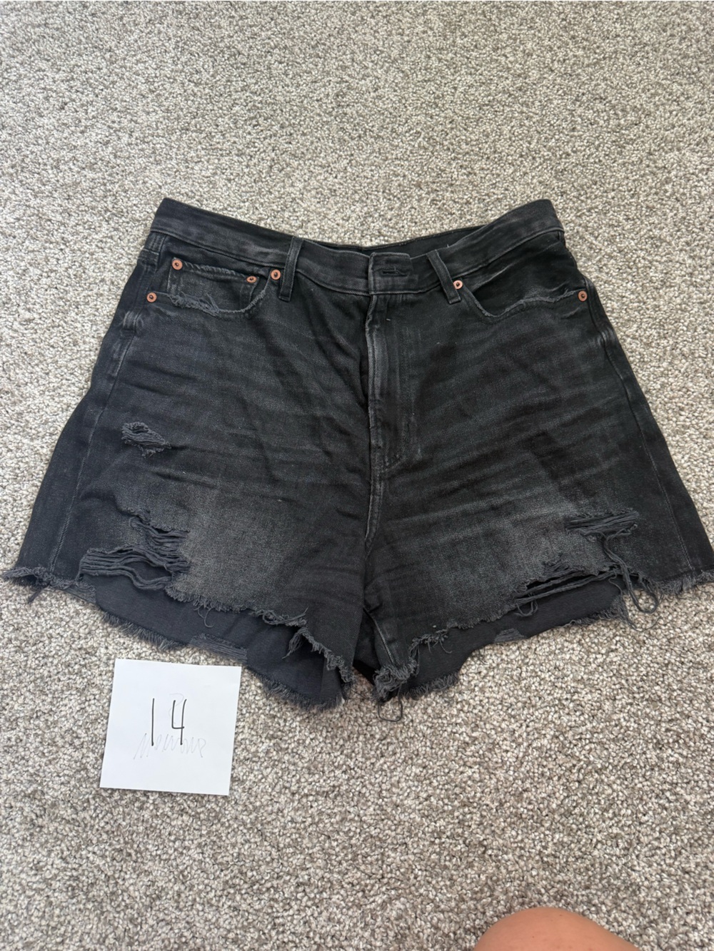 American Eagle Outfitters Black Distressed High-Rise Denim Shorts
